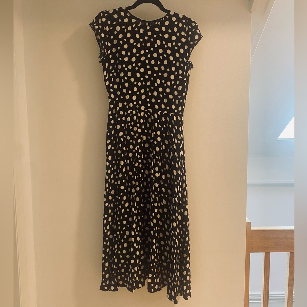 Reformation black polka dot midi dress